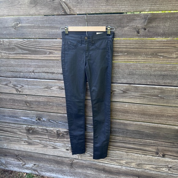 Rag & Bone Edgy Black Chic Skinny Jeans Coated Low Rise 24R - Picture 2 of 12